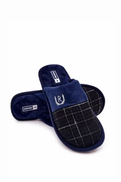 Best Ocieplane Papcie W Kratkę Granatowe Blase Męskie Papcie Męskie