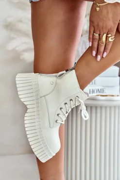 Best GOE Ocieplane Skórzane Botki Trapery Na Masywnej Podeszwie OO2N4127Jasnobeżowe Beżowy