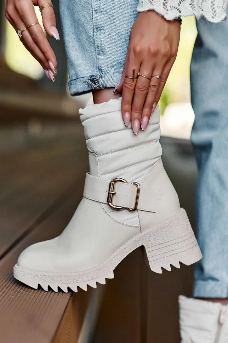 Best Boto Ocieplane Skórzane Botki Z Klamrą Beżowe Osonia