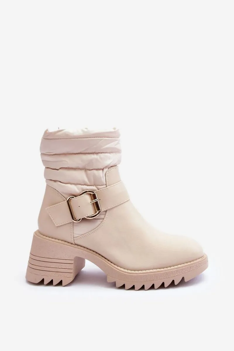 Best Boto Ocieplane Skórzane Botki Z Klamrą Beżowe Osonia