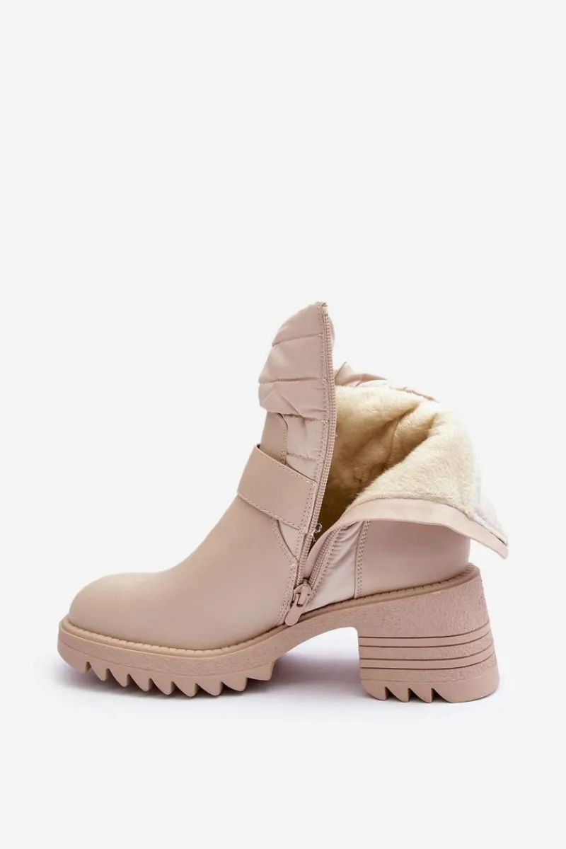 Best Boto Ocieplane Skórzane Botki Z Klamrą Beżowe Osonia