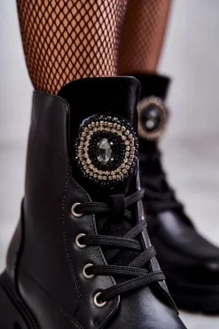 Botki Sznurowane|Czarne Botki><noscript><img width=