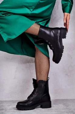 Botki Sznurowane|Czarne Botki><noscript><img width=