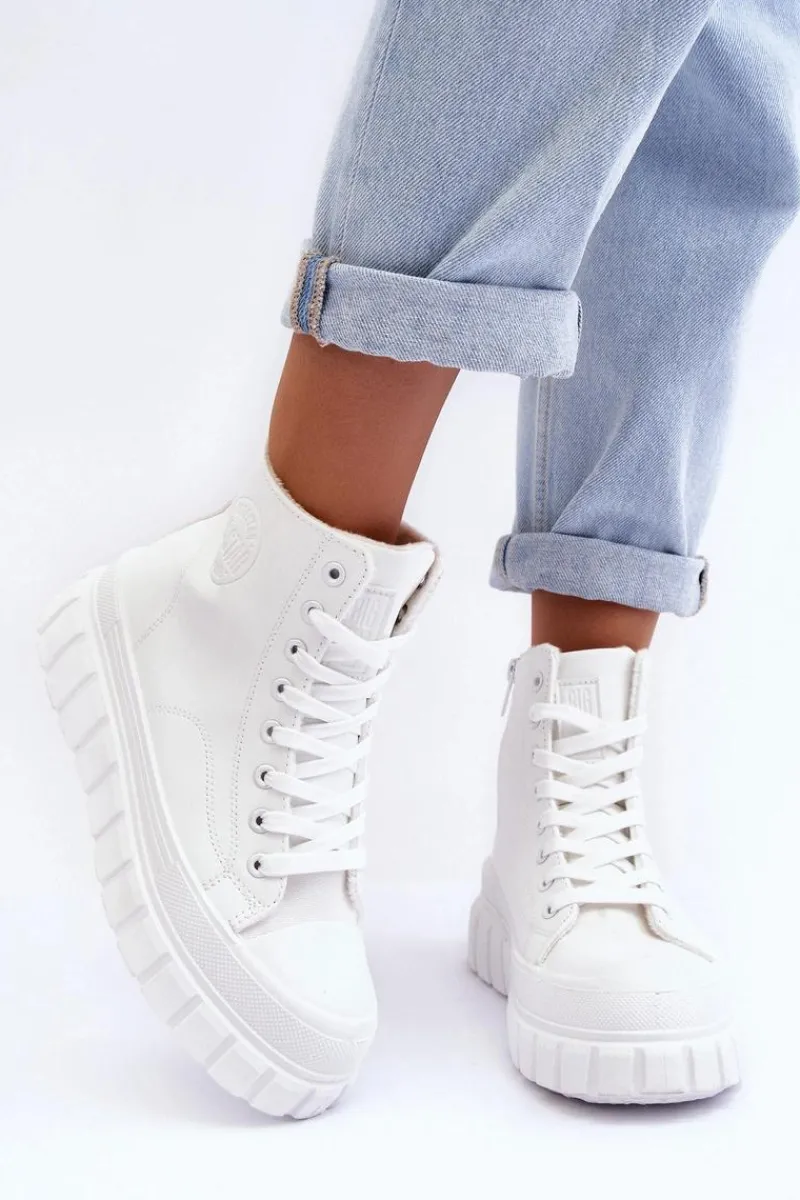 Sale Ocieplane Skórzane Trampki Na Zamek Big Star MM274624 Białe Damskie Trampki Damskie Big Star|Trampki Damskie Wysokie