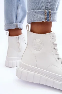 Sale Ocieplane Skórzane Trampki Na Zamek Big Star MM274624 Białe Damskie Trampki Damskie Big Star|Trampki Damskie Wysokie