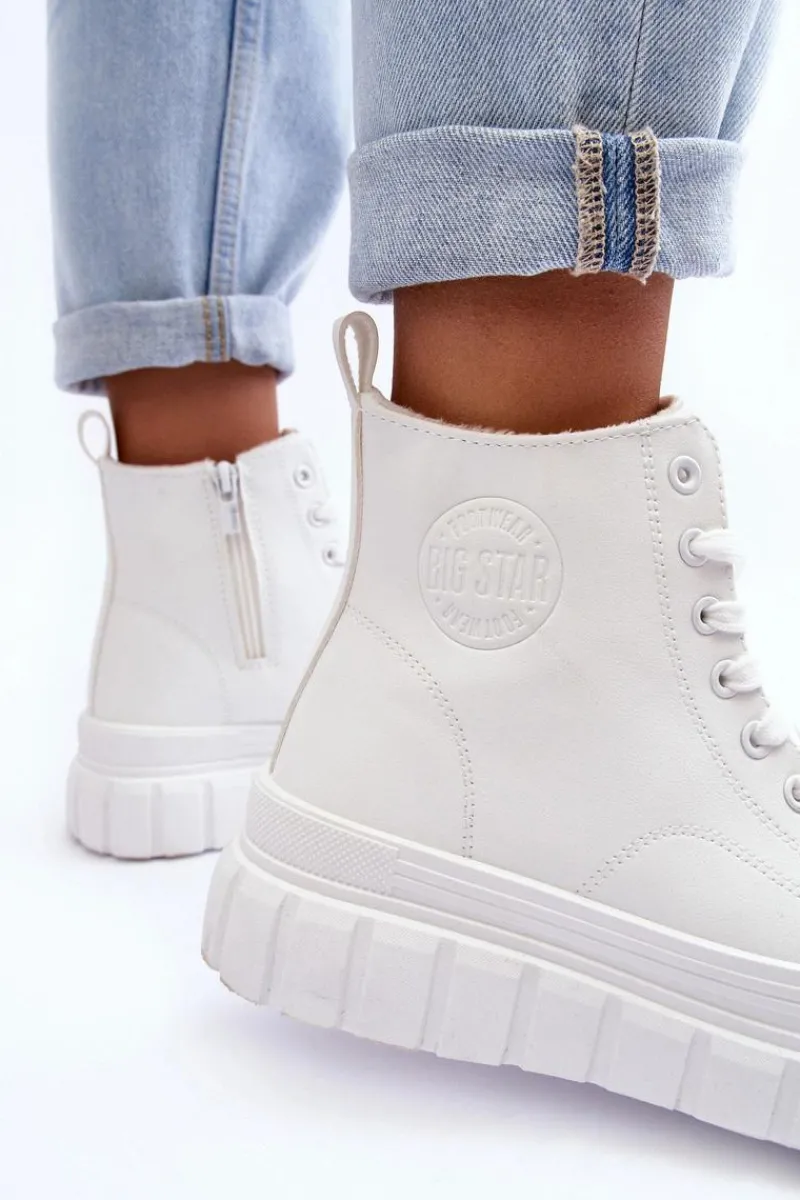 Sale Ocieplane Skórzane Trampki Na Zamek Big Star MM274624 Białe Damskie Trampki Damskie Big Star|Trampki Damskie Wysokie