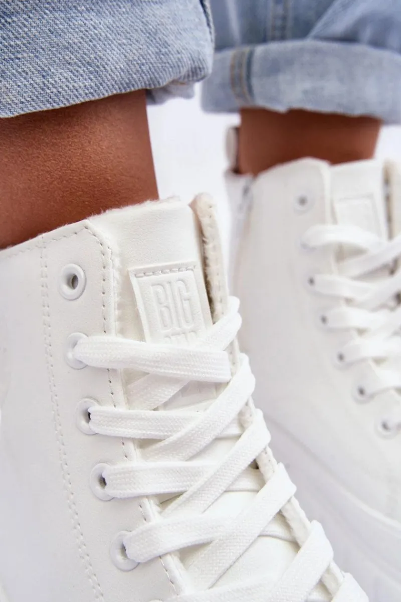 Sale Ocieplane Skórzane Trampki Na Zamek Big Star MM274624 Białe Damskie Trampki Damskie Big Star|Trampki Damskie Wysokie