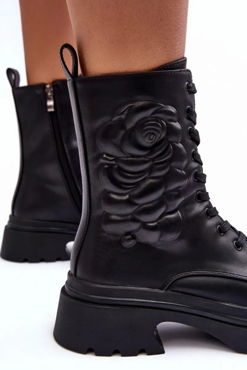 Botki Ocieplane|Botki Sznurowane>Damskie buty S.Barski Ocieplane Skórzane Workery Botki S.Barski MR870-25 Czarne