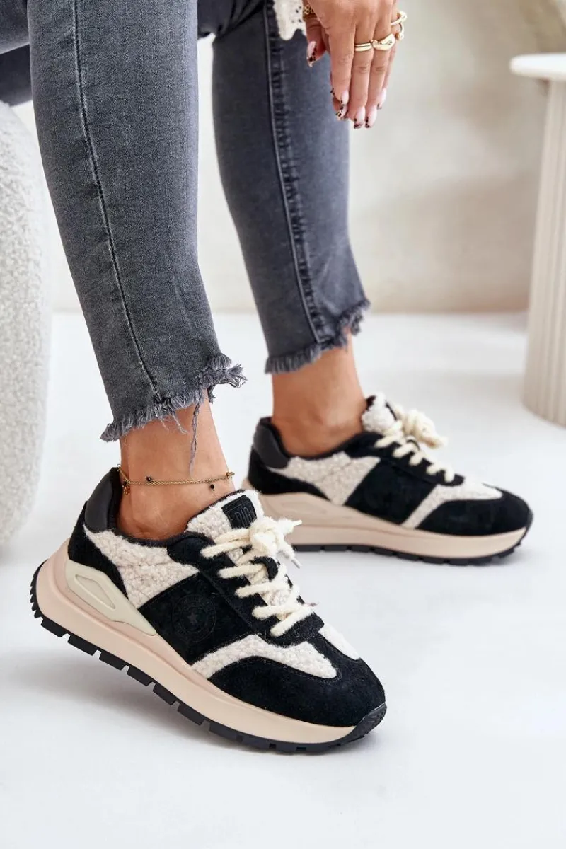 Best Ocieplane Sneakersy Damskie Skórzane Big Star OO274A318 HI-POLY SYSTEM Czarne Damskie Buty Sportowe Big Star|Sneakersy Damskie