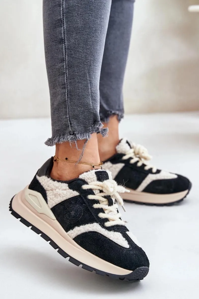 Best Ocieplane Sneakersy Damskie Skórzane Big Star OO274A318 HI-POLY SYSTEM Czarne Damskie Buty Sportowe Big Star|Sneakersy Damskie