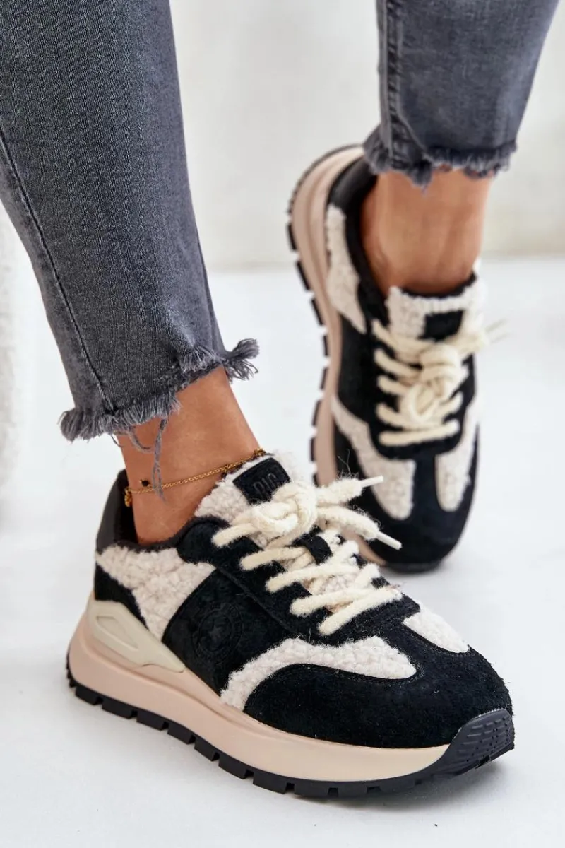 Best Ocieplane Sneakersy Damskie Skórzane Big Star OO274A318 HI-POLY SYSTEM Czarne Damskie Buty Sportowe Big Star|Sneakersy Damskie