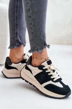 Best Ocieplane Sneakersy Damskie Skórzane Big Star OO274A318 HI-POLY SYSTEM Czarne Damskie Buty Sportowe Big Star|Sneakersy Damskie