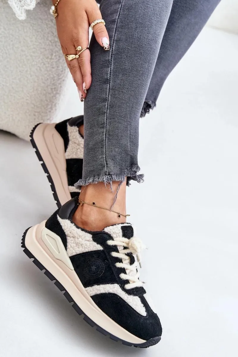 Best Ocieplane Sneakersy Damskie Skórzane Big Star OO274A318 HI-POLY SYSTEM Czarne Damskie Buty Sportowe Big Star|Sneakersy Damskie