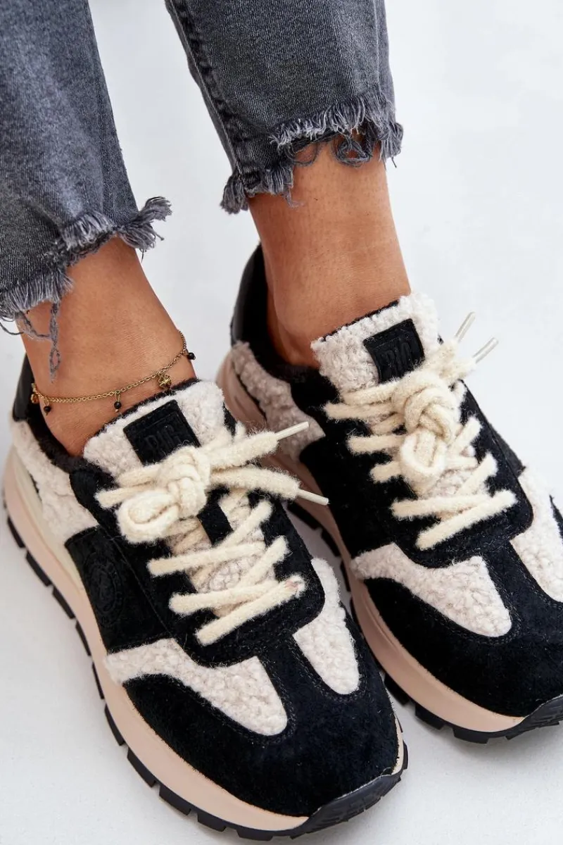 Best Ocieplane Sneakersy Damskie Skórzane Big Star OO274A318 HI-POLY SYSTEM Czarne Damskie Buty Sportowe Big Star|Sneakersy Damskie