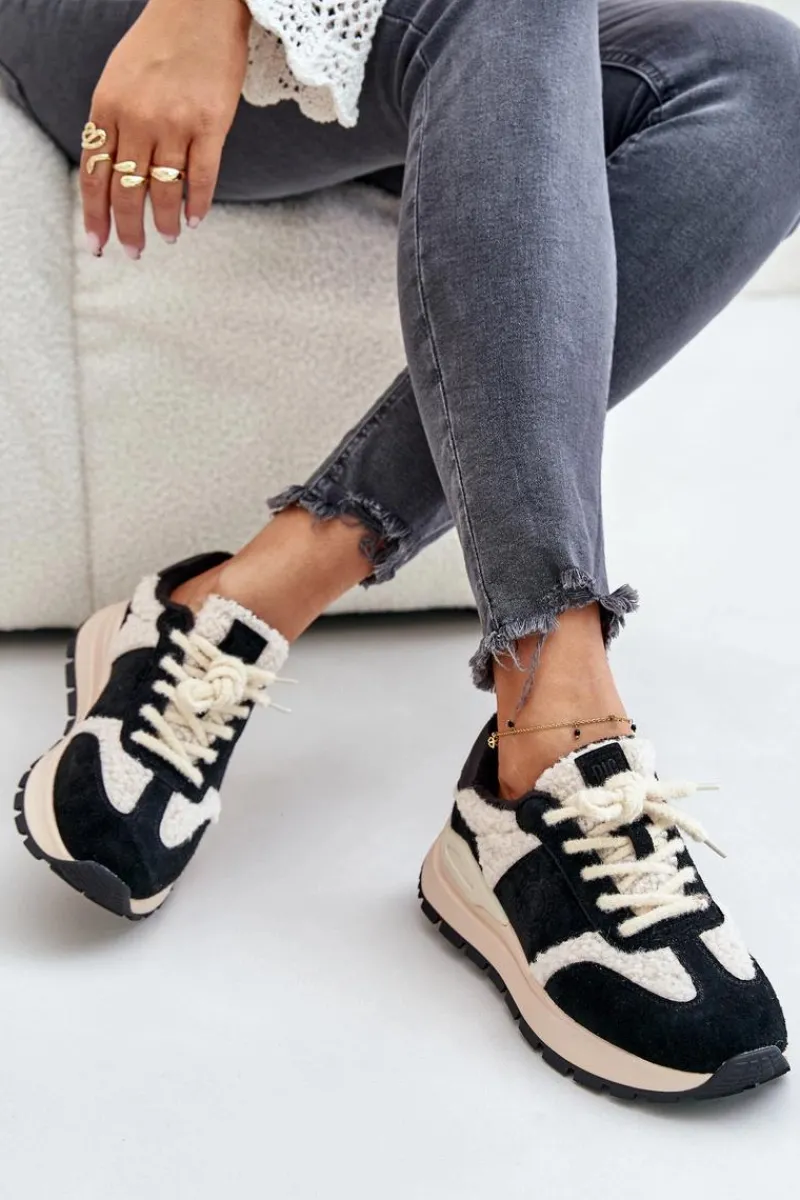 Best Ocieplane Sneakersy Damskie Skórzane Big Star OO274A318 HI-POLY SYSTEM Czarne Damskie Buty Sportowe Big Star|Sneakersy Damskie