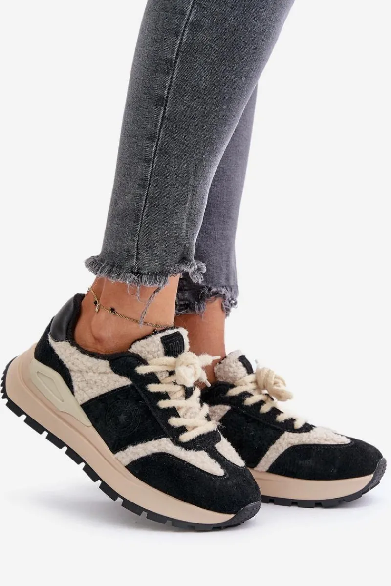 Best Ocieplane Sneakersy Damskie Skórzane Big Star OO274A318 HI-POLY SYSTEM Czarne Damskie Buty Sportowe Big Star|Sneakersy Damskie