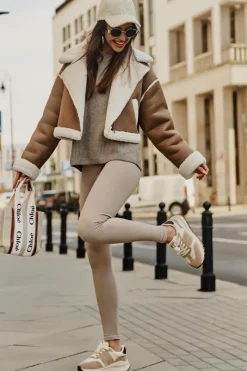 Buty Sportowe Big Star|Sneakersy Damskie>Big Star Shoes Ocieplane Sneakersy Damskie Skórzane Big Star OO274A317 HI-POLY SYSTEM Beżowe Beżowy