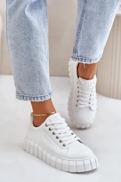 New Big Star Shoes Ocieplane Sneakersy Damskie Big Star MM274616 Białe Biały