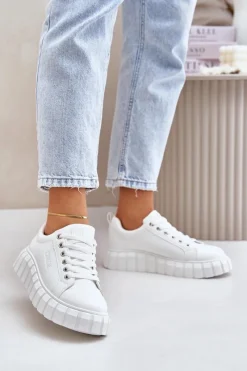 New Big Star Shoes Ocieplane Sneakersy Damskie Big Star MM274616 Białe Biały