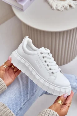 New Big Star Shoes Ocieplane Sneakersy Damskie Big Star MM274616 Białe Biały