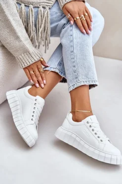 New Big Star Shoes Ocieplane Sneakersy Damskie Big Star MM274616 Białe Biały