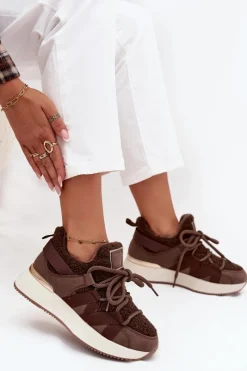 Sneakersy Damskie>Boto Ocieplane Sneakersy Damskie Na Platformie Brązowe Juvira