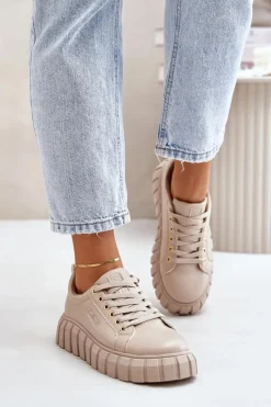 Buty Sportowe Na Platformie|Buty Sportowe Big Star>Big Star Shoes Ocieplane Sneakersy Damskie Big Star MM274618 Beżowe Beżowy