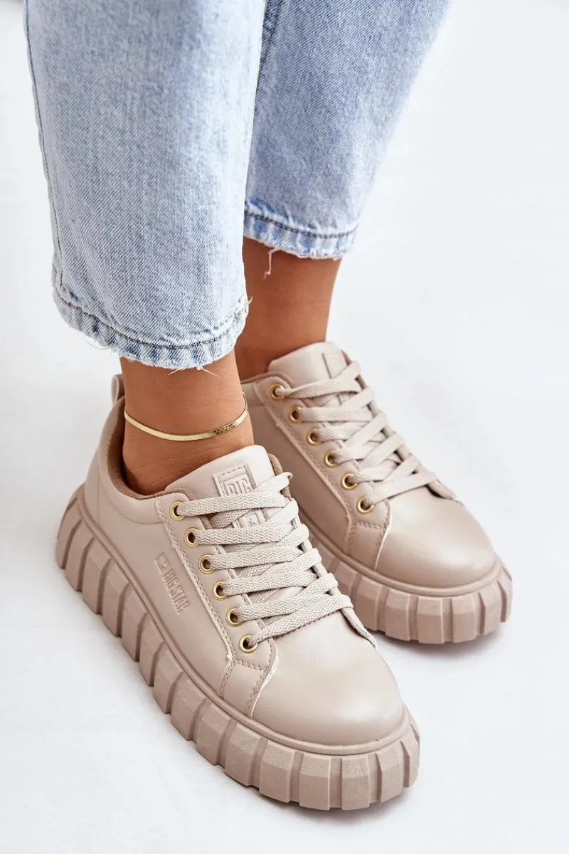 Buty Sportowe Na Platformie|Buty Sportowe Big Star>Big Star Shoes Ocieplane Sneakersy Damskie Big Star MM274618 Beżowe Beżowy