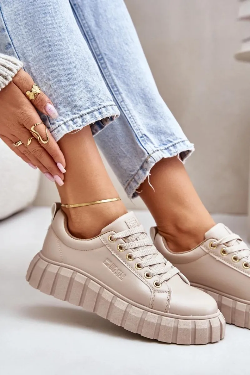 Buty Sportowe Na Platformie|Buty Sportowe Big Star>Big Star Shoes Ocieplane Sneakersy Damskie Big Star MM274618 Beżowe Beżowy