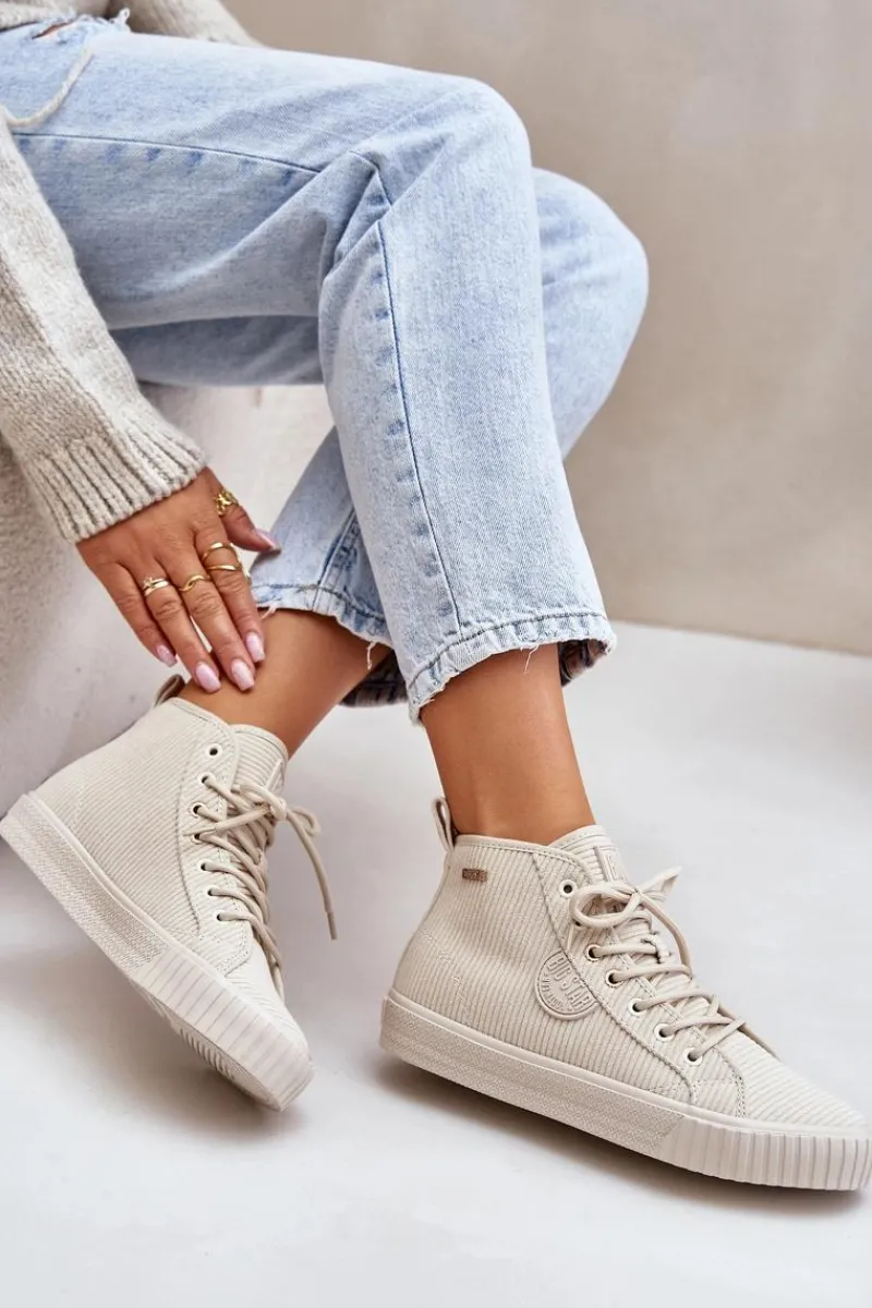 New Ocieplane Sztruksowe Trampki Damskie Big Star OO274771 Hi-Poly System Beżowe Damskie Trampki Ocieplane|Trampki Damskie Big Star