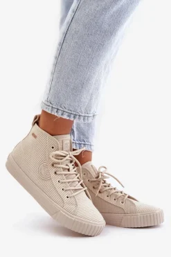 New Ocieplane Sztruksowe Trampki Damskie Big Star OO274771 Hi-Poly System Beżowe Damskie Trampki Ocieplane|Trampki Damskie Big Star
