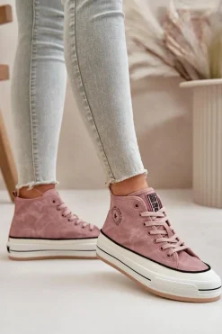 Clearance Ocieplane Trampki Damskie Na Platformie Eko Skórzane Big Star OO274068 Różowe Damskie Trampki Ocieplane|Trampki Damskie Big Star