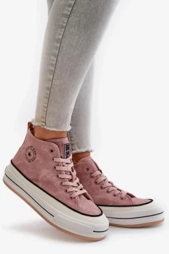 Clearance Ocieplane Trampki Damskie Na Platformie Eko Skórzane Big Star OO274068 Różowe Damskie Trampki Ocieplane|Trampki Damskie Big Star