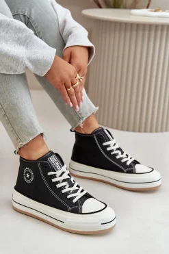 Best Ocieplane Trampki Damskie Na Platformie Eko Skórzane Big Star OO274062 Czarne Damskie Trampki Ocieplane|Trampki Damskie Big Star