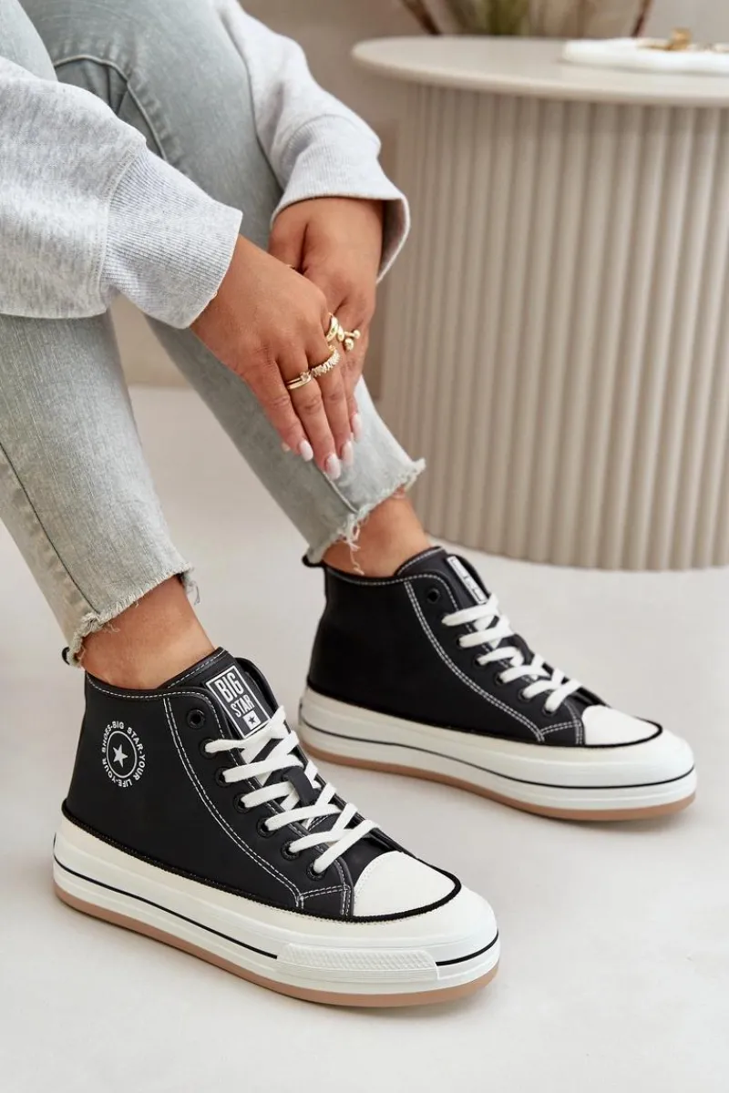 Best Ocieplane Trampki Damskie Na Platformie Eko Skórzane Big Star OO274062 Czarne Damskie Trampki Ocieplane|Trampki Damskie Big Star