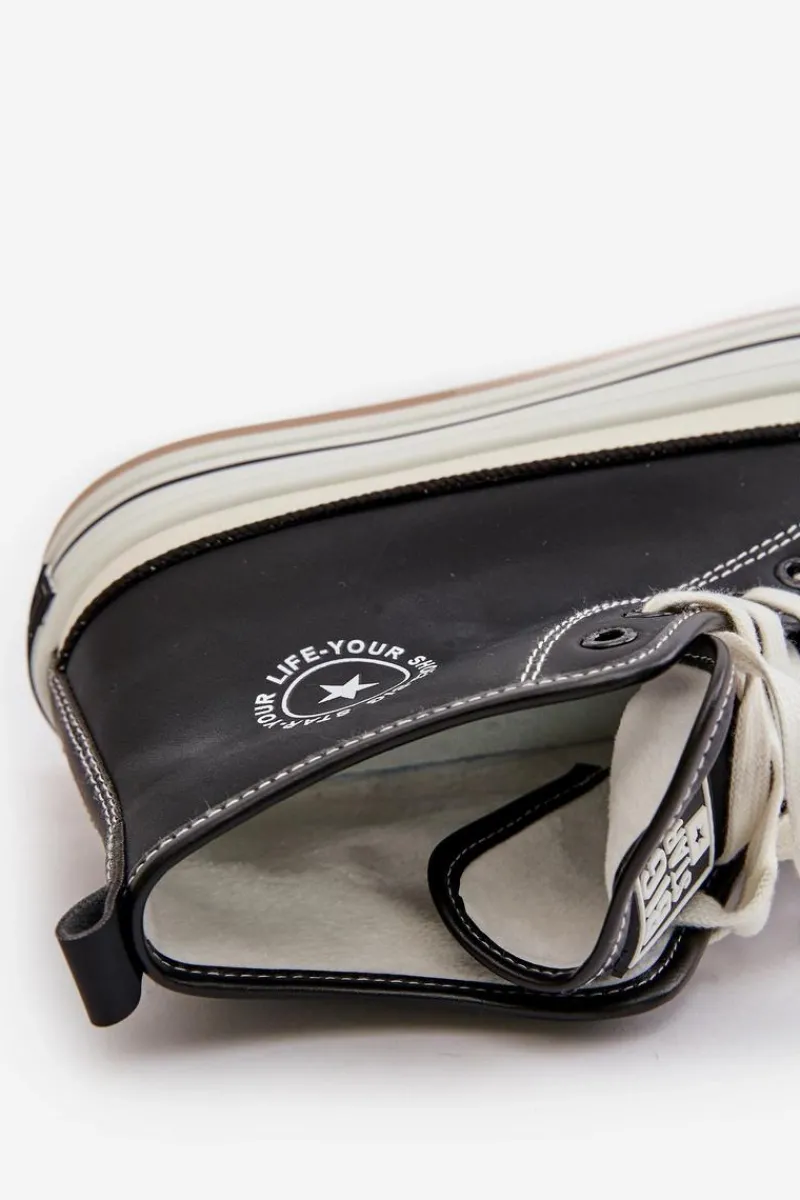 Best Ocieplane Trampki Damskie Na Platformie Eko Skórzane Big Star OO274062 Czarne Damskie Trampki Ocieplane|Trampki Damskie Big Star