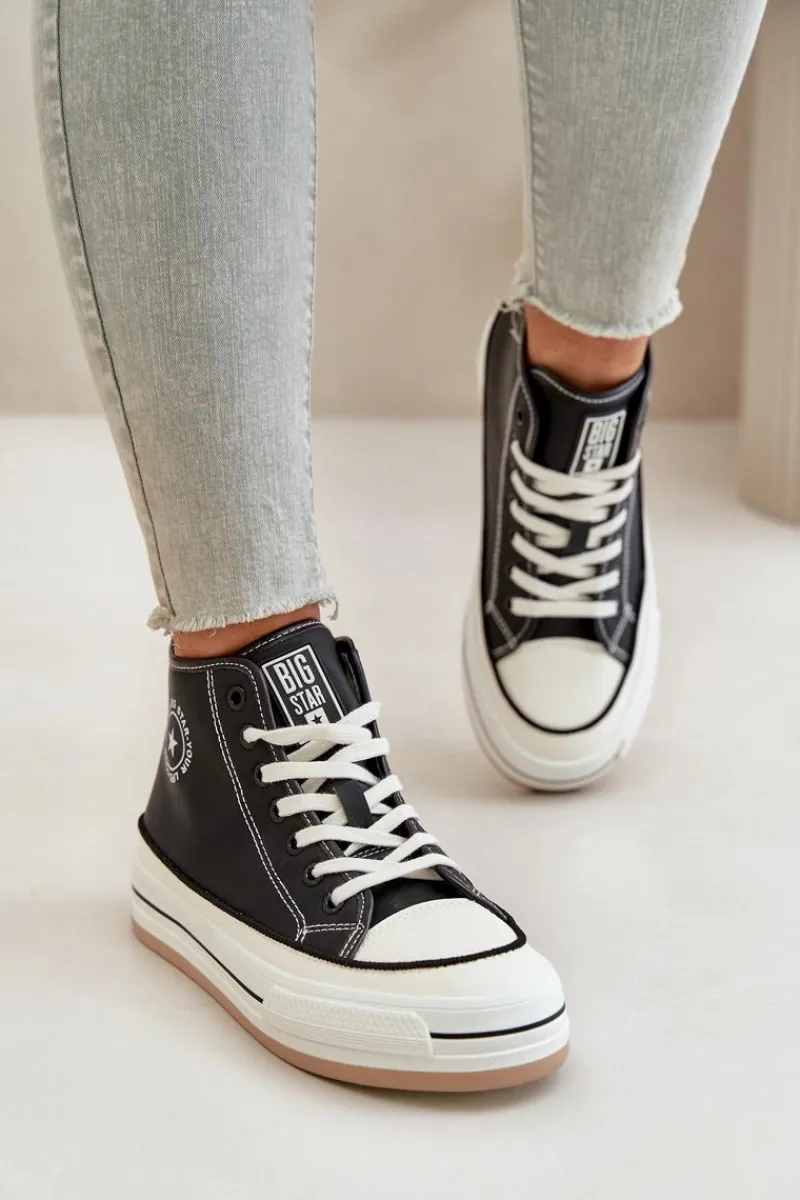 Best Ocieplane Trampki Damskie Na Platformie Eko Skórzane Big Star OO274062 Czarne Damskie Trampki Ocieplane|Trampki Damskie Big Star