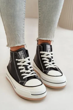 Best Ocieplane Trampki Damskie Na Platformie Eko Skórzane Big Star OO274062 Czarne Damskie Trampki Ocieplane|Trampki Damskie Big Star