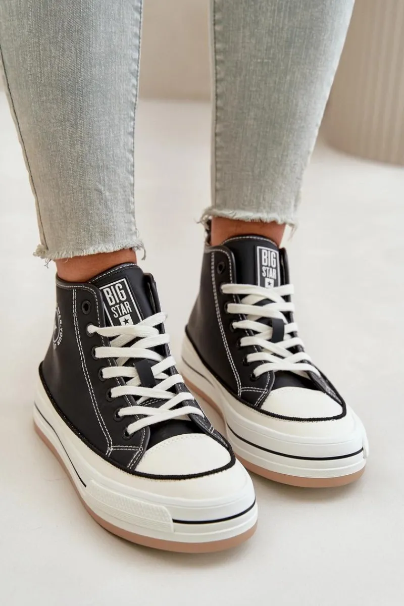 Best Ocieplane Trampki Damskie Na Platformie Eko Skórzane Big Star OO274062 Czarne Damskie Trampki Ocieplane|Trampki Damskie Big Star