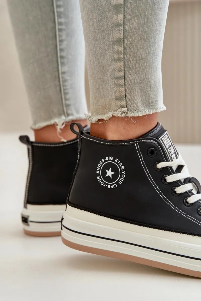 Best Ocieplane Trampki Damskie Na Platformie Eko Skórzane Big Star OO274062 Czarne Damskie Trampki Ocieplane|Trampki Damskie Big Star