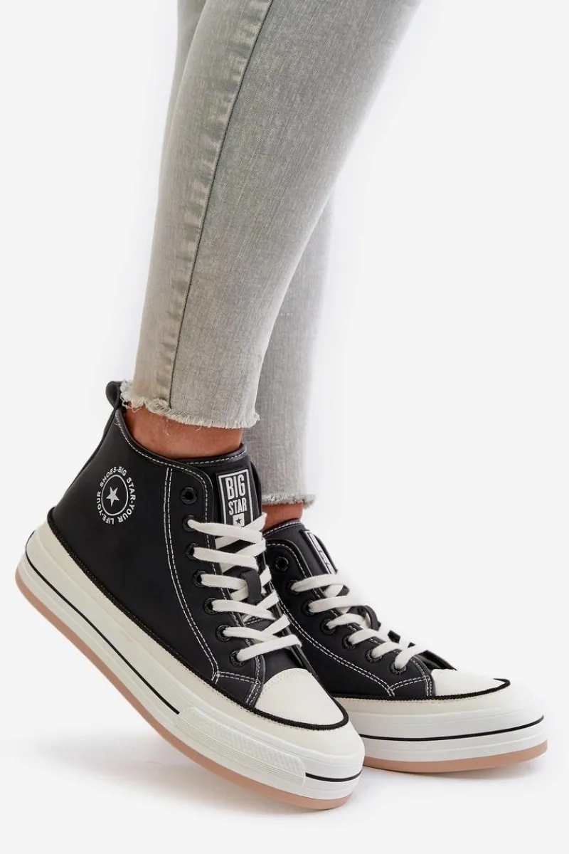 Best Ocieplane Trampki Damskie Na Platformie Eko Skórzane Big Star OO274062 Czarne Damskie Trampki Ocieplane|Trampki Damskie Big Star