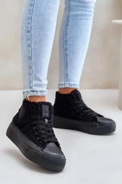 Discount Big Star Shoes Ocieplane Trampki Damskie Z Futerkiem Typu Baranek Big Star OO274A443 Czarne