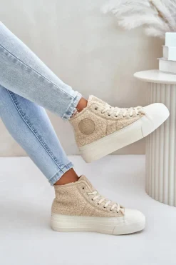 Trampki Damskie Big Star|Trampki Damskie Wysokie></noscript>Big Star Shoes Ocieplane Trampki Damskie Z Futerkiem Typu Baranek Big Star OO274A444 Beżowe Beżowy