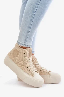 Trampki Damskie Big Star|Trampki Damskie Wysokie></noscript>Big Star Shoes Ocieplane Trampki Damskie Z Futerkiem Typu Baranek Big Star OO274A444 Beżowe Beżowy