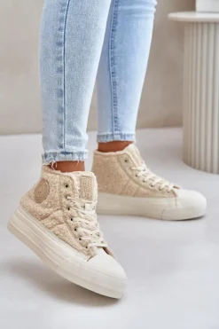 Trampki Damskie Big Star|Trampki Damskie Wysokie></noscript>Big Star Shoes Ocieplane Trampki Damskie Z Futerkiem Typu Baranek Big Star OO274A444 Beżowe Beżowy