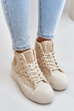 Trampki Damskie Big Star|Trampki Damskie Wysokie></noscript>Big Star Shoes Ocieplane Trampki Damskie Z Futerkiem Typu Baranek Big Star OO274A444 Beżowe Beżowy