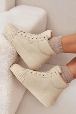 Big Star Shoes Ocieplane Trampki Damskie Na Platformie Big Star OO274795 Beżowe Beżowy