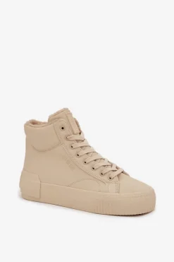 Big Star Shoes Ocieplane Trampki Damskie Na Platformie Big Star OO274795 Beżowe Beżowy