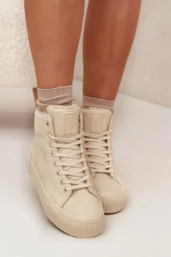 Big Star Shoes Ocieplane Trampki Damskie Na Platformie Big Star OO274795 Beżowe Beżowy