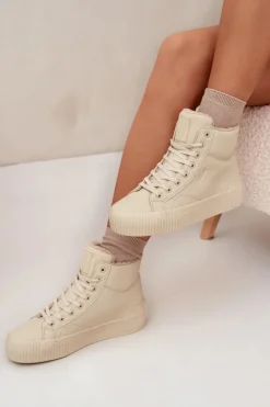 Big Star Shoes Ocieplane Trampki Damskie Na Platformie Big Star OO274795 Beżowe Beżowy